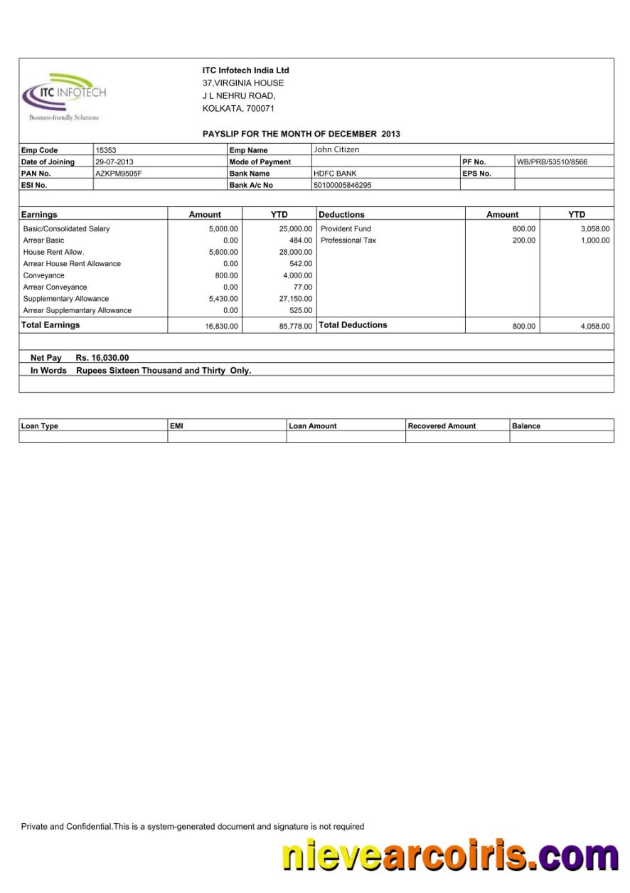 India ITC Infotech India LTD payslip